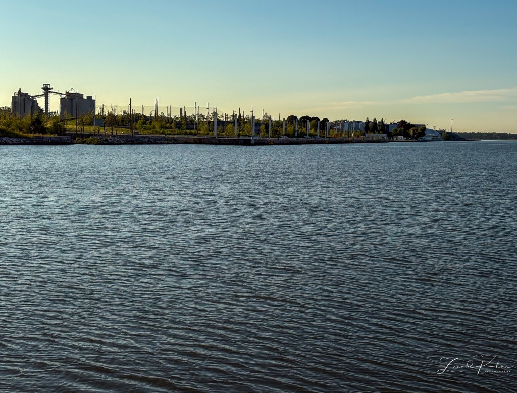 View of the western section of Biidaasige Park from the inner harbour.